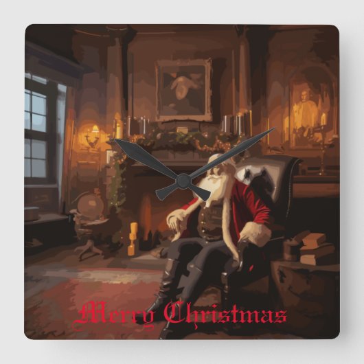 Santa's Cosy Nook Vierkante Klok (Voorkant)