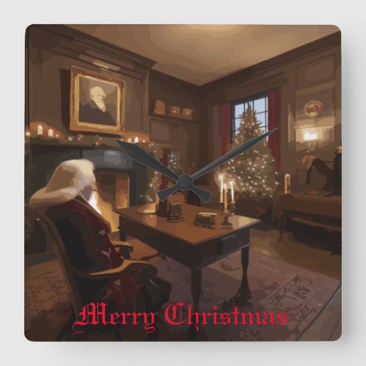 Santa's Cosy Nook Vierkante Klok (Voorkant)