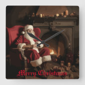 Santa's Cosy Nook Vierkante Klok (Voorkant)