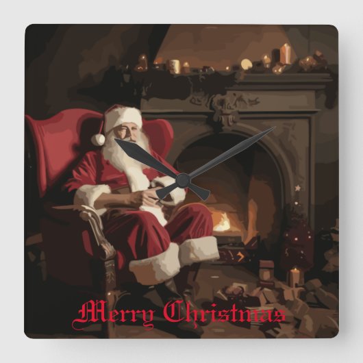 Santa's Cosy Nook Vierkante Klok (Voorkant)
