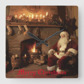 Santa's Cosy Nook Vierkante Klok (Voorkant)