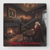 Santa's Cosy Nook Vierkante Klok (Voorkant)