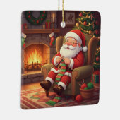 "Santa's Cozy Knitting Nook" Personalized Keramisch Ornament (Rechts)