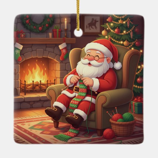 "Santa's Cozy Knitting Nook" Personalized Keramisch Ornament (Achterkant)