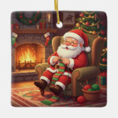 "Santa's Cozy Knitting Nook" Personalized Keramisch Ornament (Voorkant)