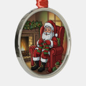 "Santa's Cozy Knitting Nook" Personalized Metalen Ornament (Rechts)