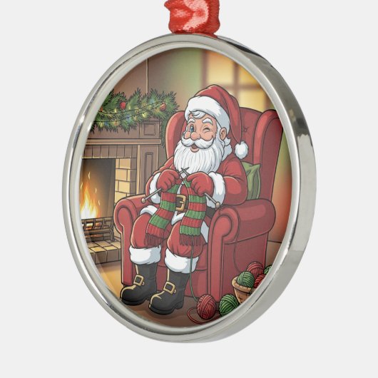 "Santa's Cozy Knitting Nook" Personalized Metalen Ornament (Links)