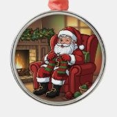 "Santa's Cozy Knitting Nook" Personalized Metalen Ornament (Voorkant)