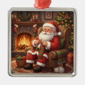 "Santa's Cozy Knitting Nook" Personalized Metalen Ornament (Voorkant)