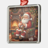 "Santa's Cozy Knitting Nook" Personalized Metalen Ornament (Links)