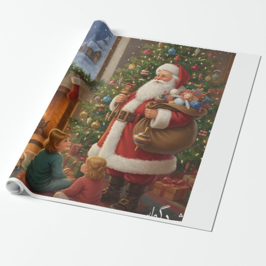 Santa's Cozy Visit - A Night of Wonder Cadeaupapier (Uitgerold)