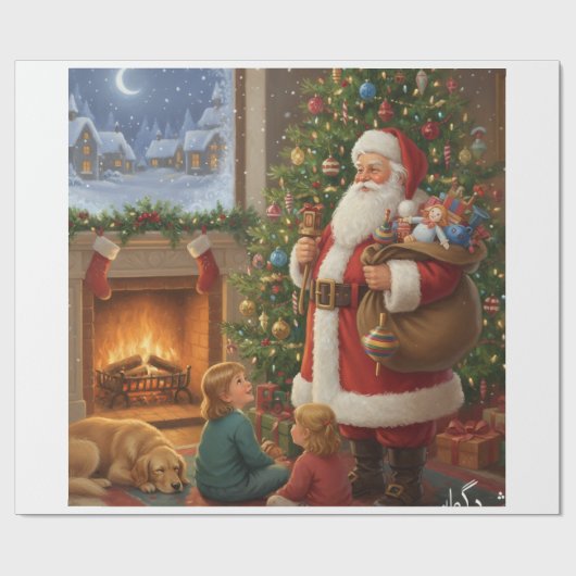 Santa's Cozy Visit - A Night of Wonder Cadeaupapier (Vlak)