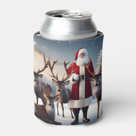Santa's Crew: Father Christmas poseert rendieren Blikjeskoeler (Blikje Voorkant)