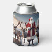 Santa's Crew: Father Christmas poseert rendieren Blikjeskoeler (Blikje Achterkant)