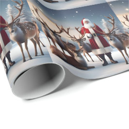 Santa's Crew: Father Christmas poseert rendieren Cadeaupapier