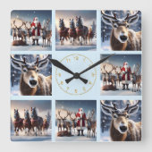 Santa's Crew: Father Christmas poseert rendieren Vierkante Klok (Voorkant)