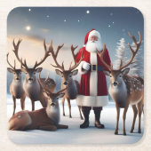 Santa's Crew: Kerstman poseert met rendieren Kartonnen Onderzetters (Voorkant)