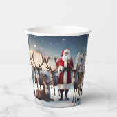 Santa's Crew: Kerstman poseert met rendieren Papieren Bekers (Voorkant)