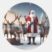 Santa's Crew: Kerstman poseert met rendieren Ronde Sticker (Voorkant)