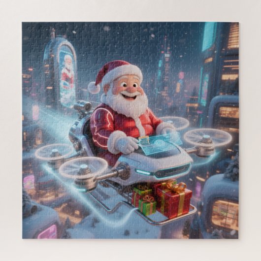 Santa's Cyber-Sleigh: Futuristic Drone Delivery Legpuzzel (Verticaal)