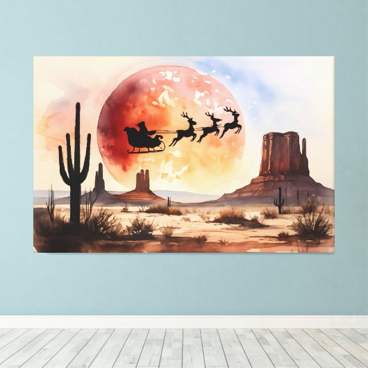 Santa's Desert Ride - Westerne kerst Canvas Afdruk (Insitu (Houten vloer))