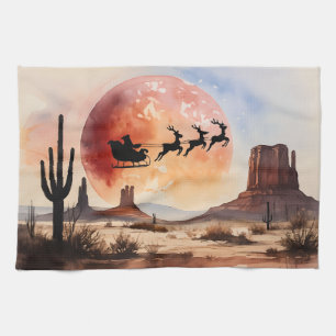 Santa's Desert Ride - Westerne kerst Theedoek