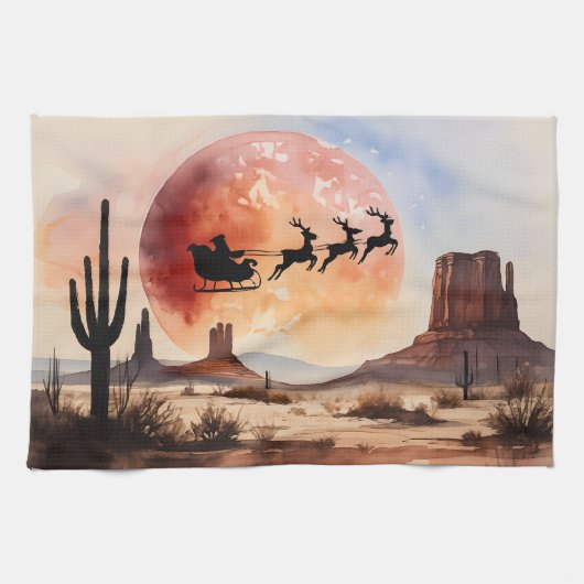 Santa's Desert Ride - Westerne kerst Theedoek (Horizontaal)