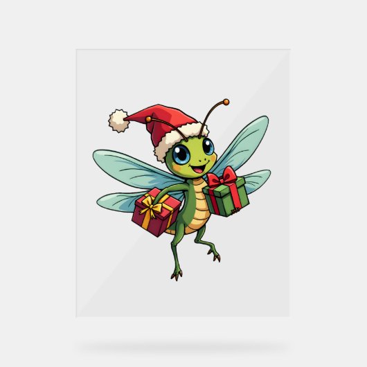 Santa's Dragonfly Helper Acryl Bord (Voorkant)