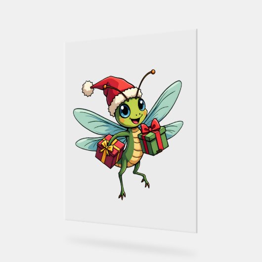 Santa's Dragonfly Helper Acryl Bord (Hoek)