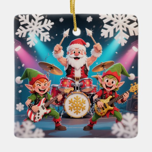Santa's Drumming Rock Band Ornament (Voorkant)