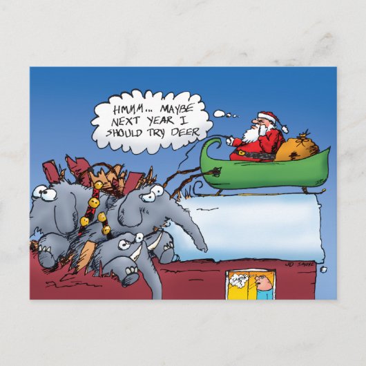 Santas Elephants Funny Holiday Cartoon Feestdagenkaart (Voorkant)