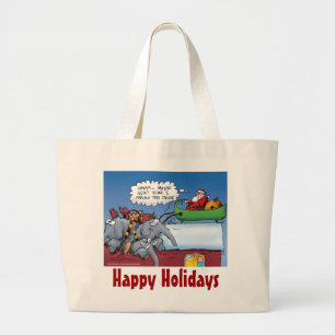 Santas Elephants Funny Holiday Cartoon Grote Tote Bag