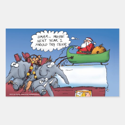 Santas Elephants Funny Holiday Cartoon Rechthoekige Sticker (Voorkant)