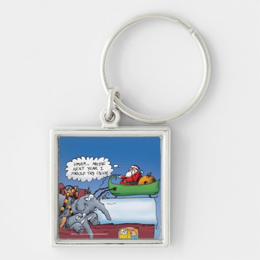 Santas Elephants Funny Holiday Cartoon Sleutelhanger (Voorkant)