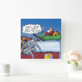 Santas Elephants Funny Holiday Cartoon Vierkante Klok (Huis)