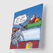 Santas Elephants Funny Holiday Cartoon Vierkante Klok (Hoek)