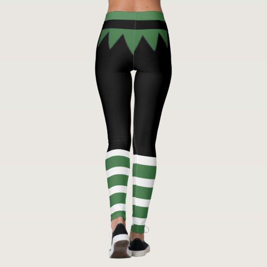 Santa's Elf Christmas Green Gestreept Zwart Leggings (Achterkant)