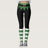 Santa's Elf Christmas Green Gestreept Zwart Leggings (Voorkant)