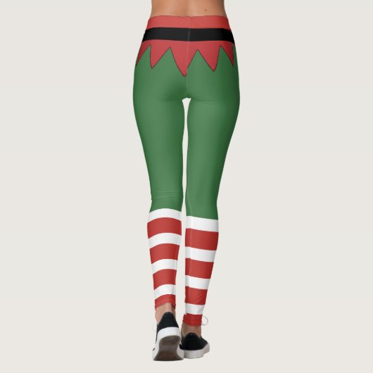 Santa's Elf Kerst Rood Gestreept Groen Leggings (Achterkant)