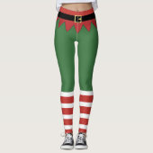 Santa's Elf Kerst Rood Gestreept Groen Leggings (Voorkant)