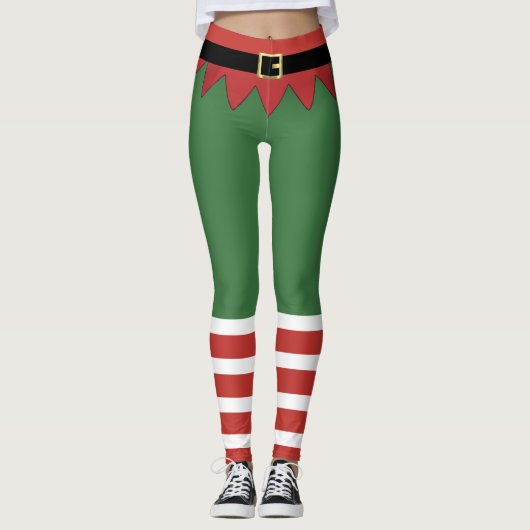 Santa's Elf Kerst Rood Gestreept Groen Leggings (Voorkant)