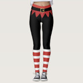Santa's Elf Kerst Rood Gestreept Zwart Leggings (Voorkant)