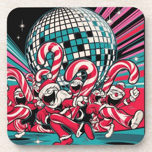 Santa's Elves Candy Canes dansen onder een disco b Bier Onderzetter (Voorkant)