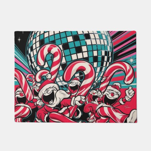 Santa's Elves Candy Canes dansen onder een disco b Deurmat (Voorkant)