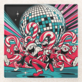 Santa's Elves Candy Canes dansen onder een disco b Glazen Onderzetter