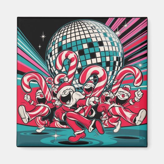 Santa's Elves Candy Canes dansen onder een disco b Magneet (Voorkant)