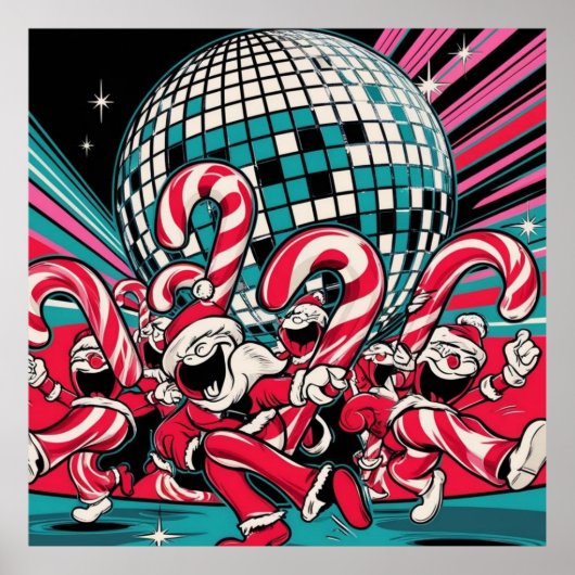 Santa's Elves Candy Canes dansen onder een disco b Poster (Voorkant)