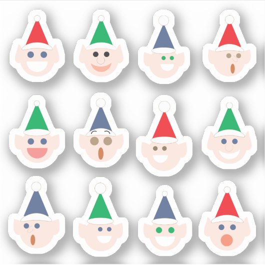 Santa's Elves Elf Heads Cartoon Kerstmis Sticker (Voorkant)