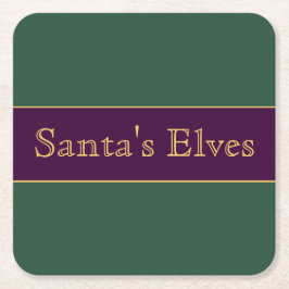 SANTA'S ELVES Fun Holly Green Royal Paarse Strepen Kartonnen Onderzetters