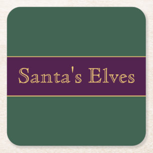 SANTA'S ELVES Fun Holly Green Royal Paarse Strepen Kartonnen Onderzetters